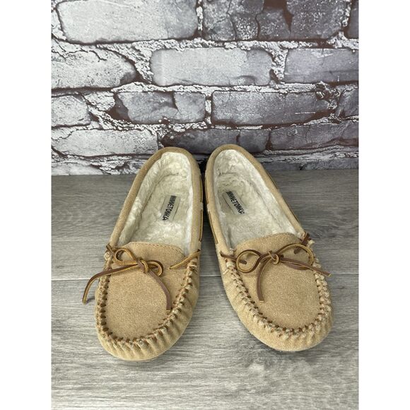 Minnetonka Cally Suede Faux Fur Lined Slip On Slippers Women Sz 10M US/41EU 4052 - Picture 3 of 16